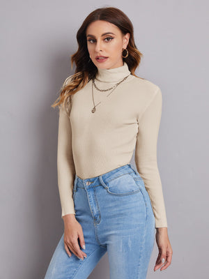 SHEIN BIZwear Turtleneck Ribbed Knit Sweater Workwear - Negative Apparel