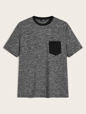 SHEIN Black Patched Pocket Grey Tee - Negative Apparel