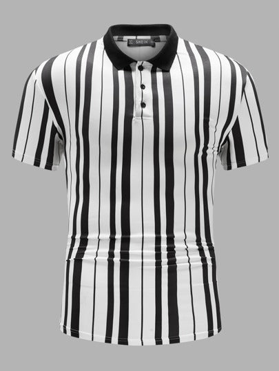SHEIN Black Striped Polo Shirt - Negative Apparel