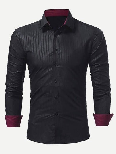 SHEIN Black Trim Striped High End Semi Formal Shirt - Negative Apparel
