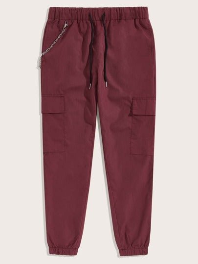 SHEIN Burgundy Breathable Softness Flap Pocket Sports Pants - Negative Apparel