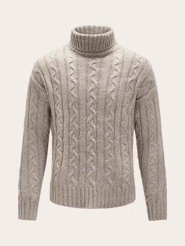 SHEIN Cable Knit Turtleneck Sweater - Negative Apparel