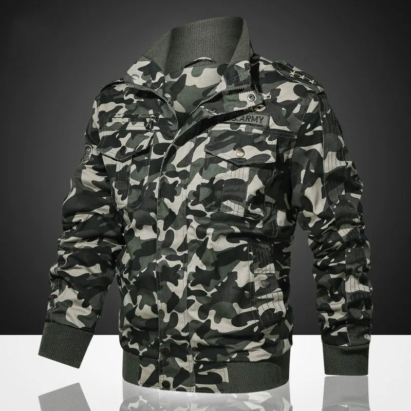 SHEIN Camouflage Bomber Tactical Jacket - Negative Apparel