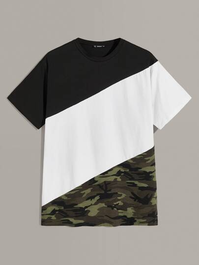 SHEIN Camouflaged Color Block Cut And Sew Tee - Negative Apparel