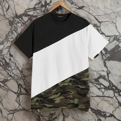 SHEIN Camouflaged Color Block Cut And Sew Tee - Negative Apparel