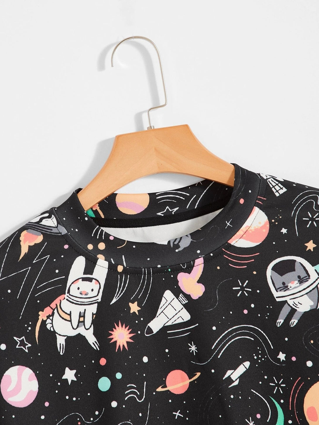 SHEIN Cartoon & Galaxy Print Sweatshirt - Negative Apparel