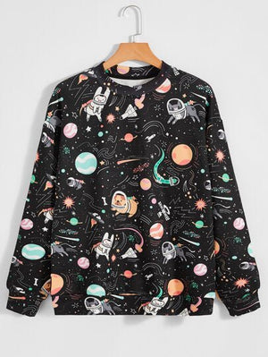 SHEIN Cartoon & Galaxy Print Sweatshirt - Negative Apparel