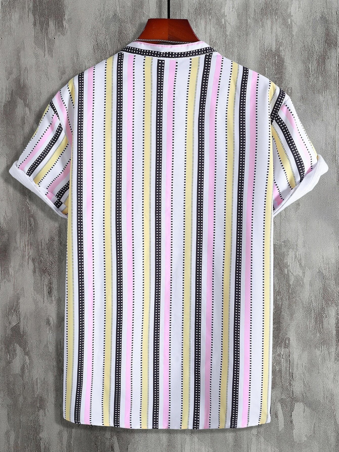 SHEIN Color Block Striped Print Pocket Patched Shirt 1pc - Negative Apparel