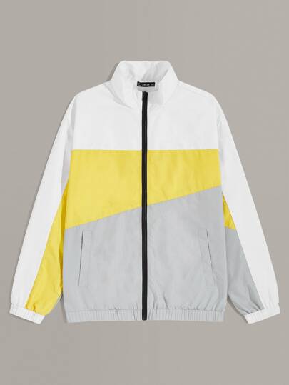 SHEIN Colour Block Detail Zipper Jacket - Negative Apparel