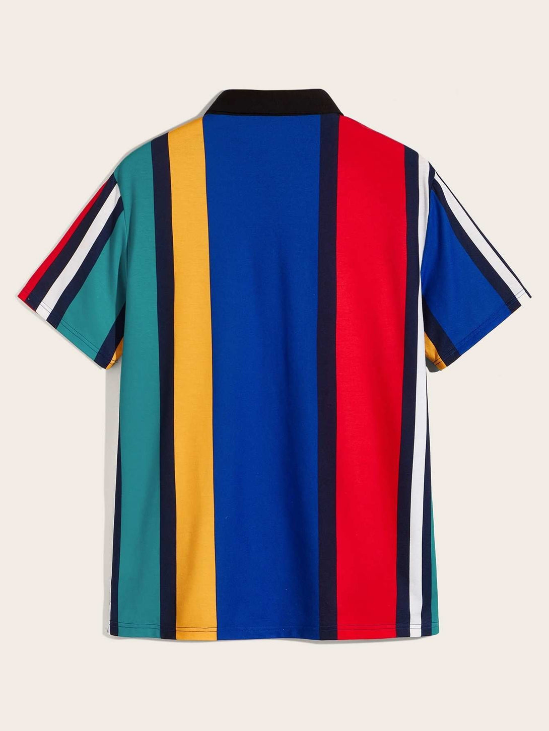 SHEIN Contrast Collar Striped Polo Shirt - Negative Apparel