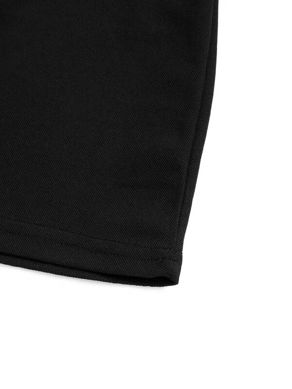SHEIN Contrast Panel Half-Zip Polo Shirt - Negative Apparel