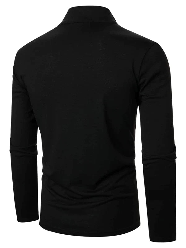 SHEIN Contrast Panel Half-Zip Polo Shirt - Negative Apparel