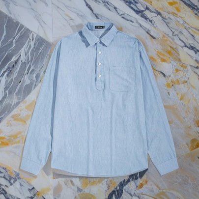 SHEIN Denim Half-Button Pocket Full Sleeve Polo Shirt - Negative Apparel