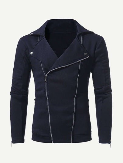 SHEIN Double Tilted Zipper Turn-Down Collar Long Sleeve Slim Jacket - Negative Apparel