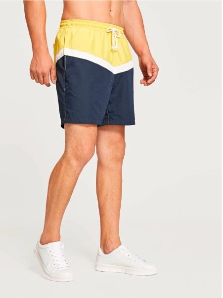SHEIN Drawstring Waist Color-block Shorts - Negative Apparel