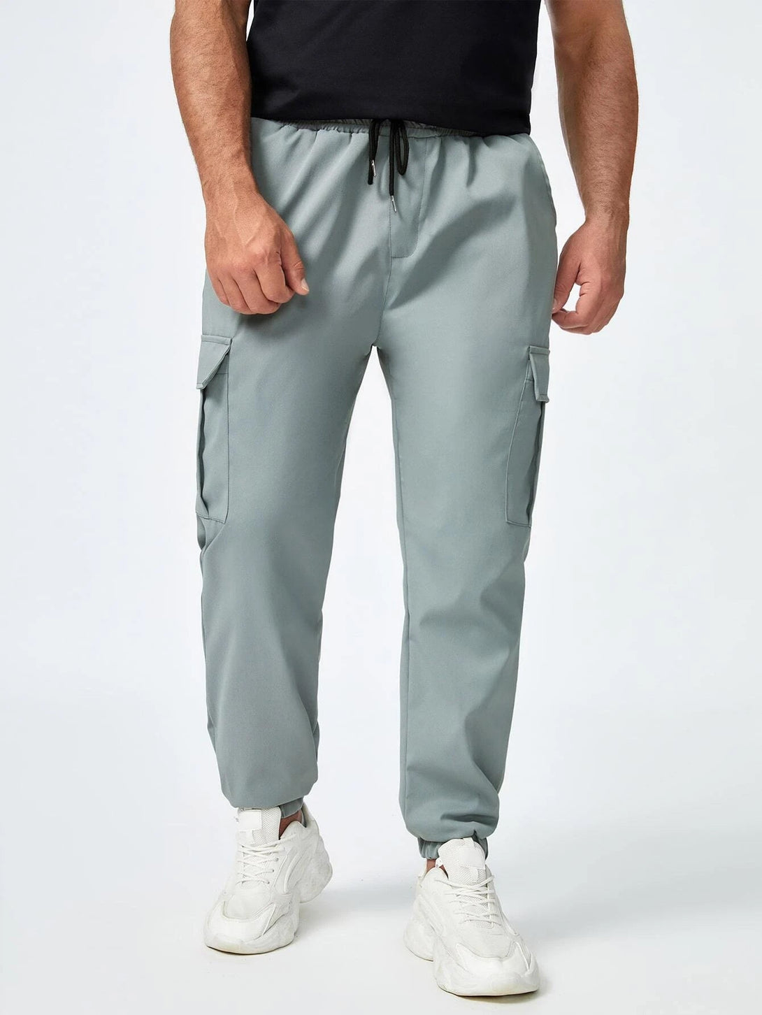 SHEIN Drawstring Waist Flap Pocket Cargo Pants - Negative Apparel