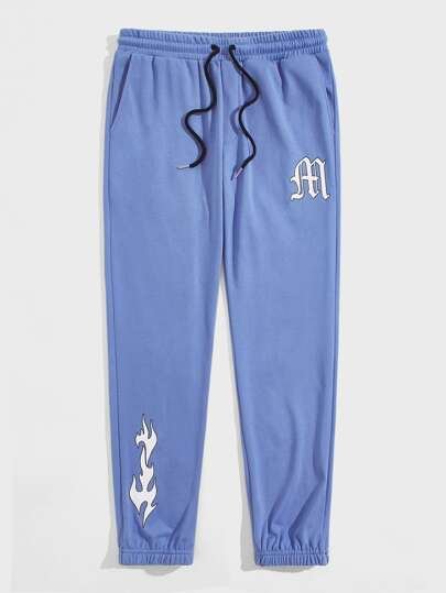 SHEIN Drawstring Waist Letter & Fire Print Sweatpants - Negative Apparel