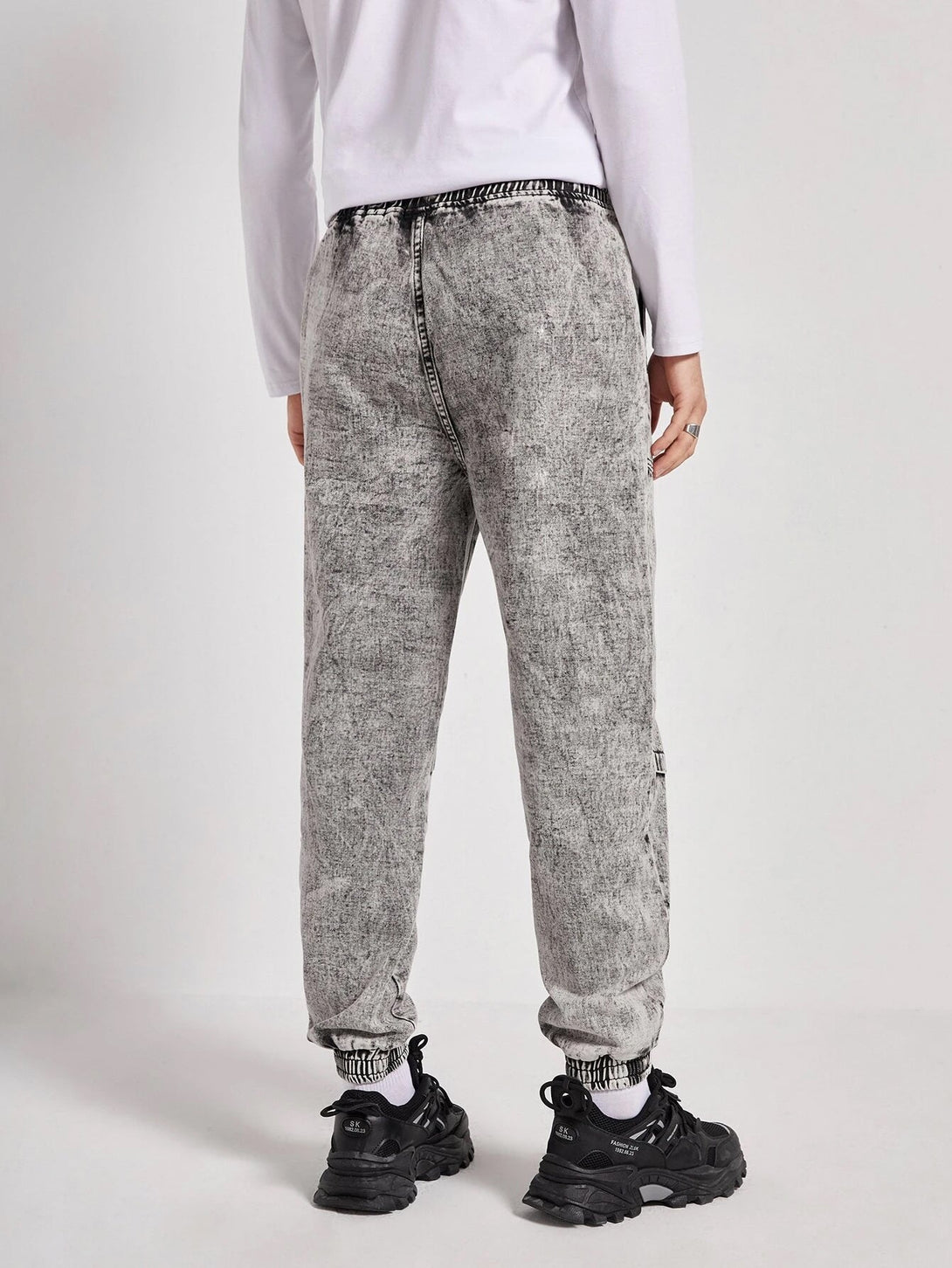 SHEIN Drawstring Waist Slant Pocket Jeans - Negative Apparel