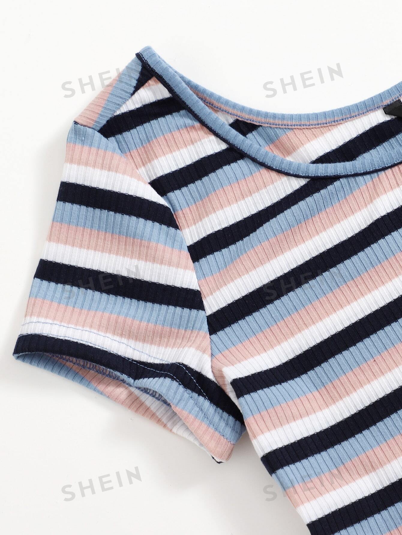 SHEIN EZwear Rainbow Striped Crop Top - Negative Apparel