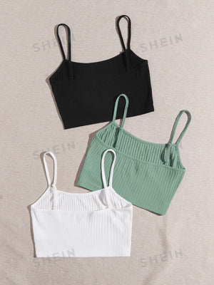 SHEIN EZwear Summer3 Pack Rib-Knit Crop Cami Top - Negative Apparel