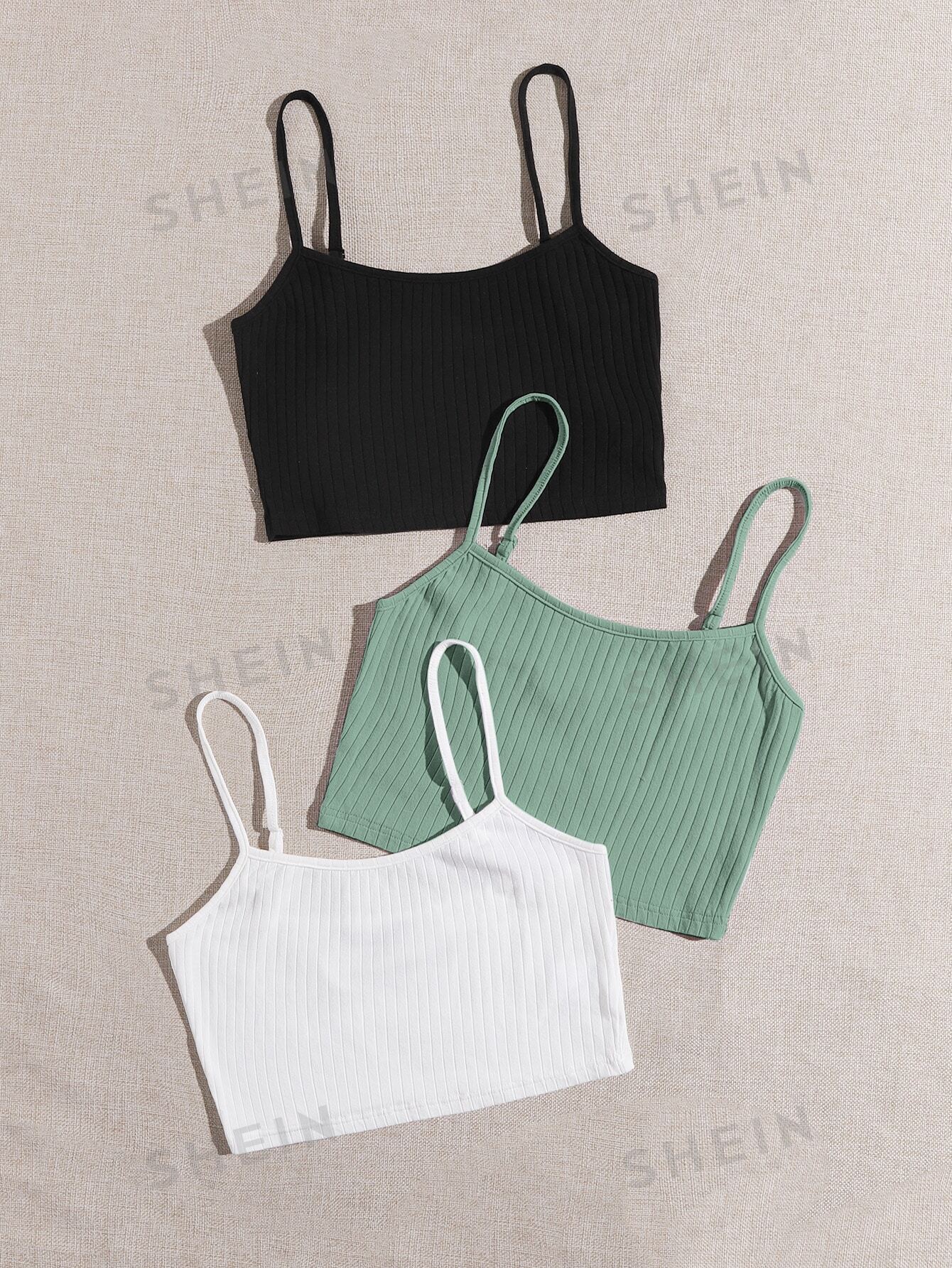 SHEIN EZwear Summer3 Pack Rib-Knit Crop Cami Top - Negative Apparel