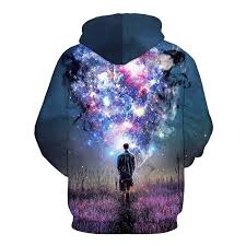 SHEIN Fansu 3D Printed Starry Sky Galaxy Pullover Hooodie - Negative Apparel