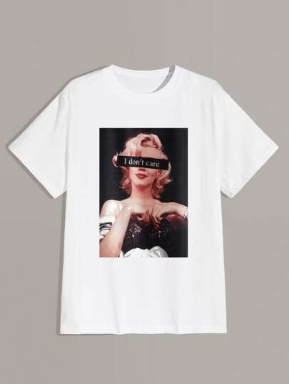 SHEIN Figure Print White Tee - Negative Apparel