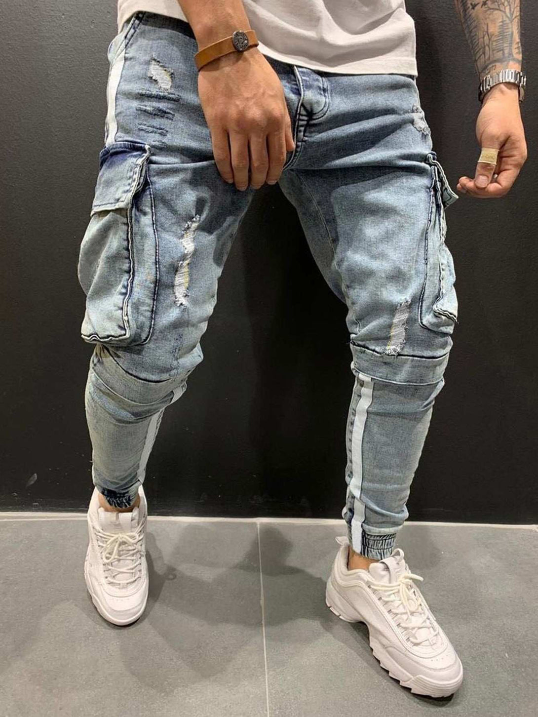 SHEIN Flap Pocket Ripped Jeans - Negative Apparel