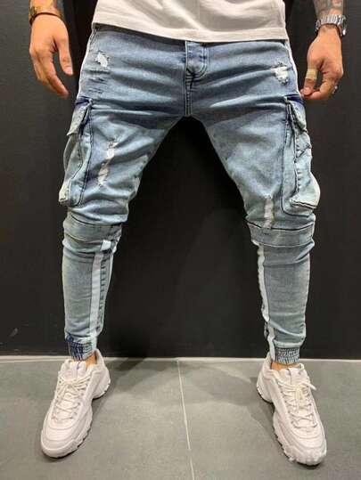 SHEIN Flap Pocket Ripped Jeans - Negative Apparel