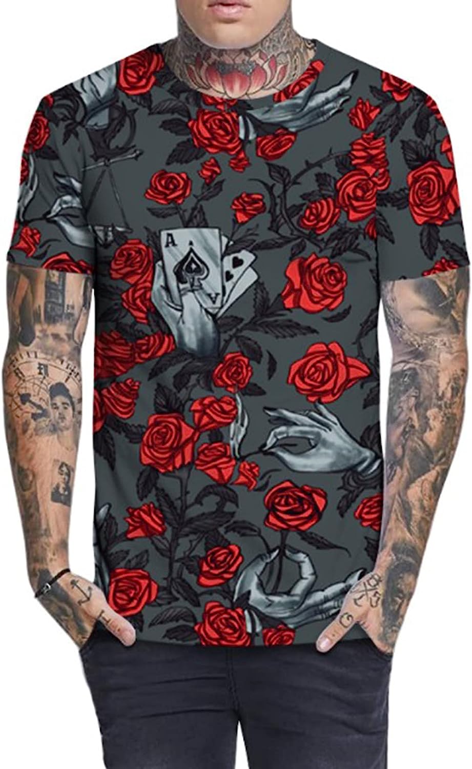 SHEIN Floral and Deck Print Tee - Negative Apparel