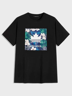 SHEIN Floral Graphic Drop Shoulder Tee - Negative Apparel