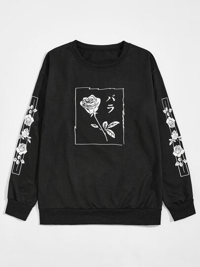 SHEIN Floral Print Black Sweatshirt - Negative Apparel