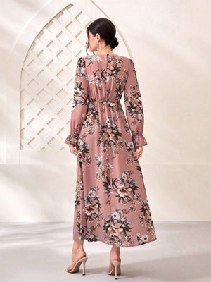 SHEIN Floral Print Flare Sleeve Dress - Negative Apparel