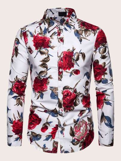 SHEIN Floral Print Full Sleeve Shirt - Negative Apparel