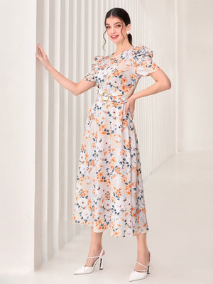 SHEIN Floral Print Puff Sleeve Dress - Negative Apparel