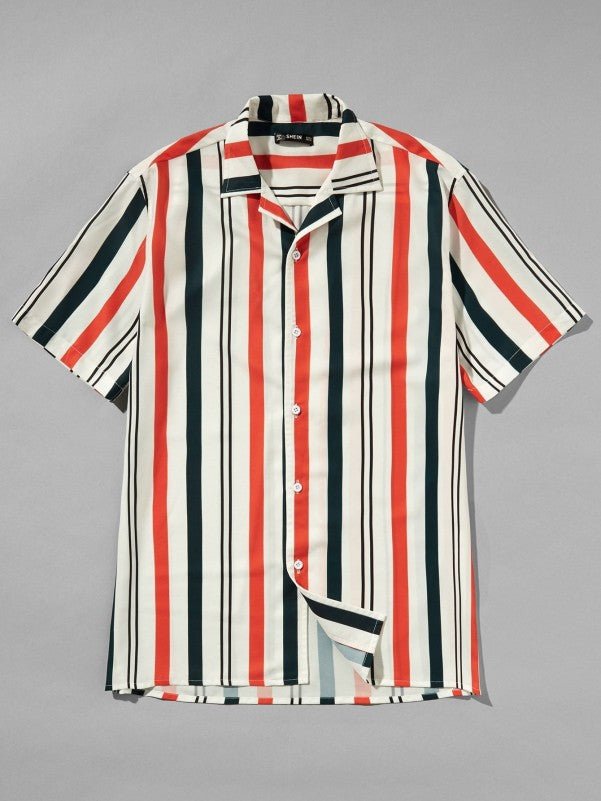 SHEIN Front Button Striped Collar Neck Top - Negative Apparel