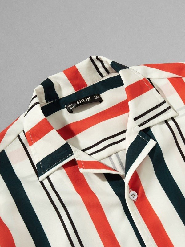 SHEIN Front Button Striped Collar Neck Top - Negative Apparel