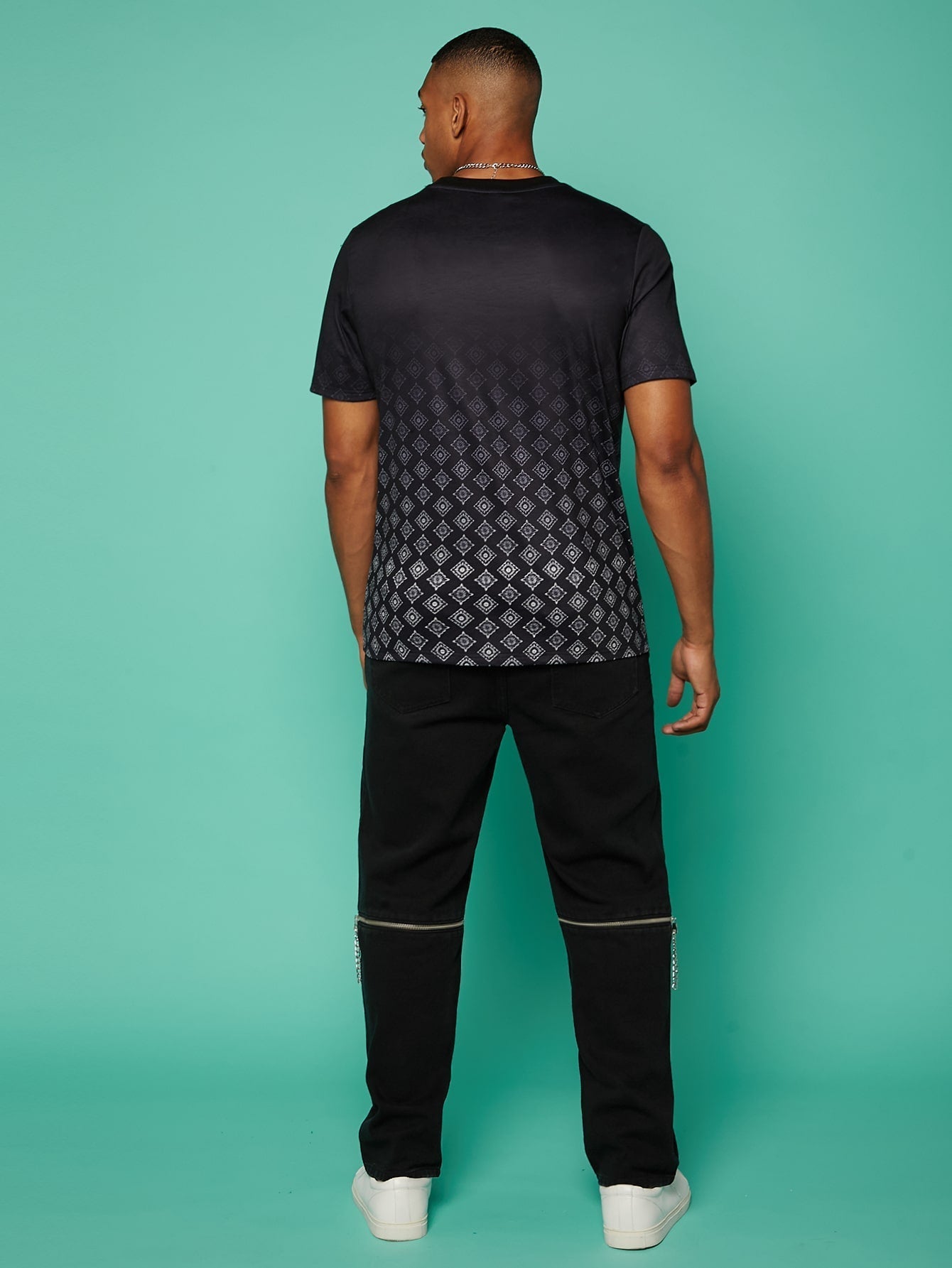 SHEIN Geo Pattern Print Tee - Negative Apparel