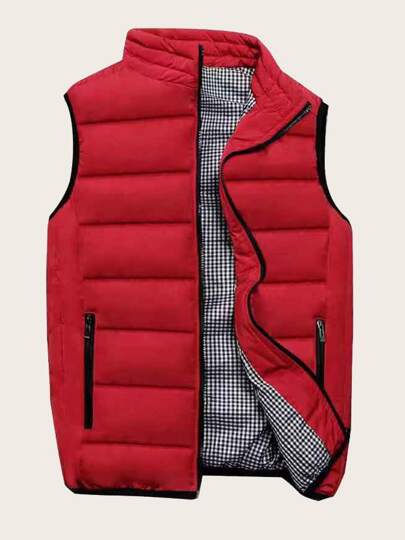 SHEIN Gingham Lined Zip Up Vest Jacket - Negative Apparel