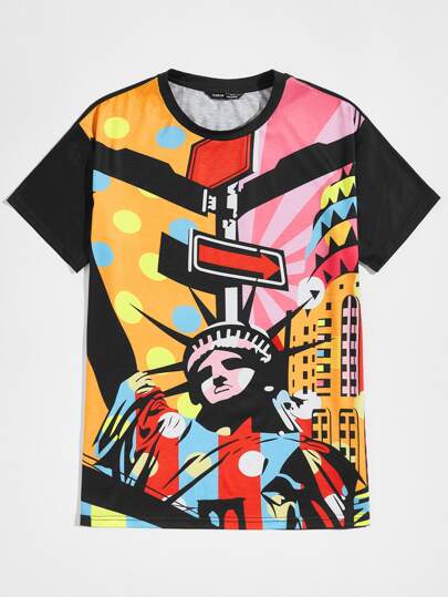 SHEIN Graphic Art Print Drop Shoulder Tee - Negative Apparel