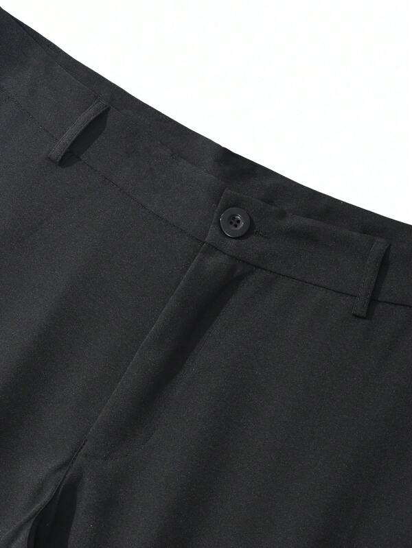 SHEIN Graphic Print Solid Slant Pocket Suit Pants - Negative Apparel
