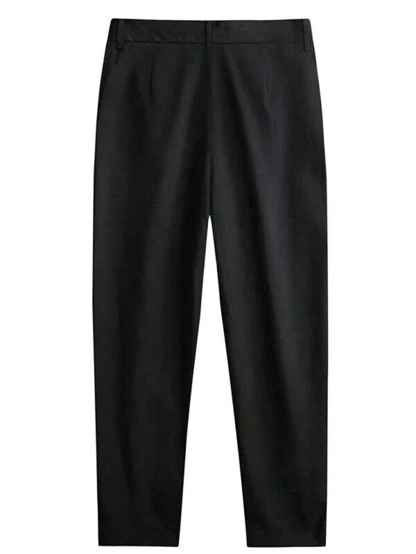 SHEIN Graphic Print Solid Slant Pocket Suit Pants - Negative Apparel