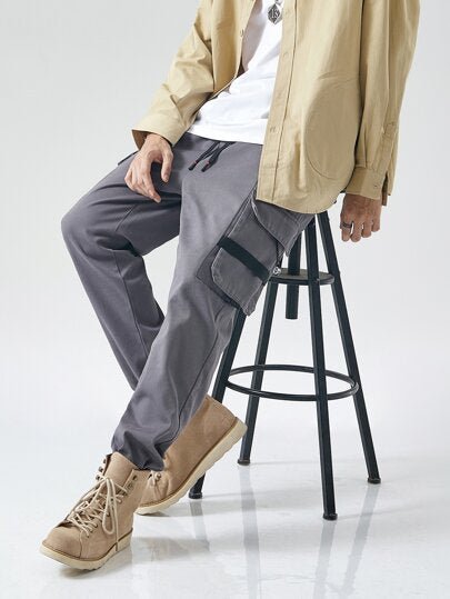 SHEIN Grey Cargo Drawstring Waist Pants - Negative Apparel