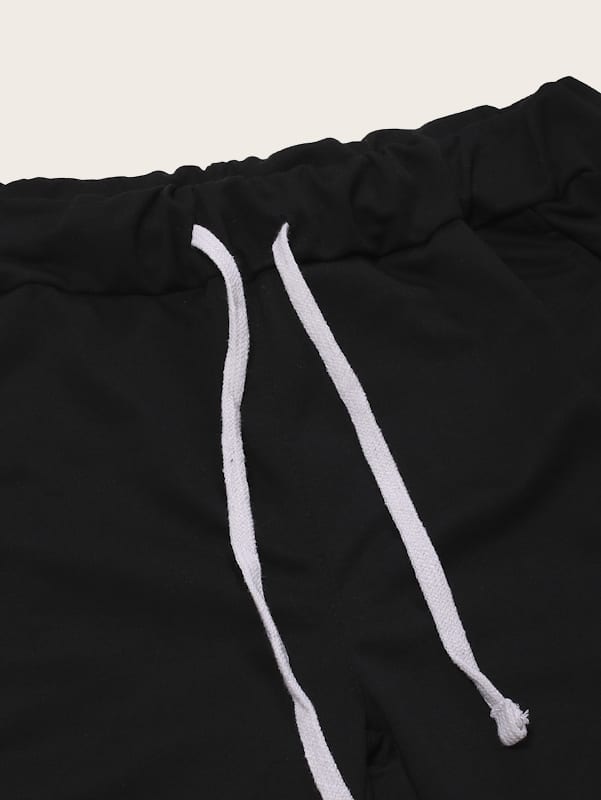 SHEIN Hand Print Drawstring Waist Shorts - Negative Apparel