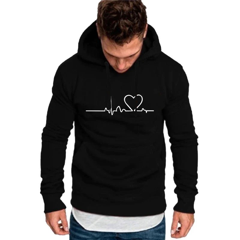 SHEIN Heartbeat Print Loose Drawstring hoodie - Negative Apparel