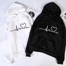 SHEIN Heartbeat Print Loose Drawstring hoodie - Negative Apparel