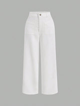 SHEIN High Waist Button Detail Straight Leg Pants - Negative Apparel