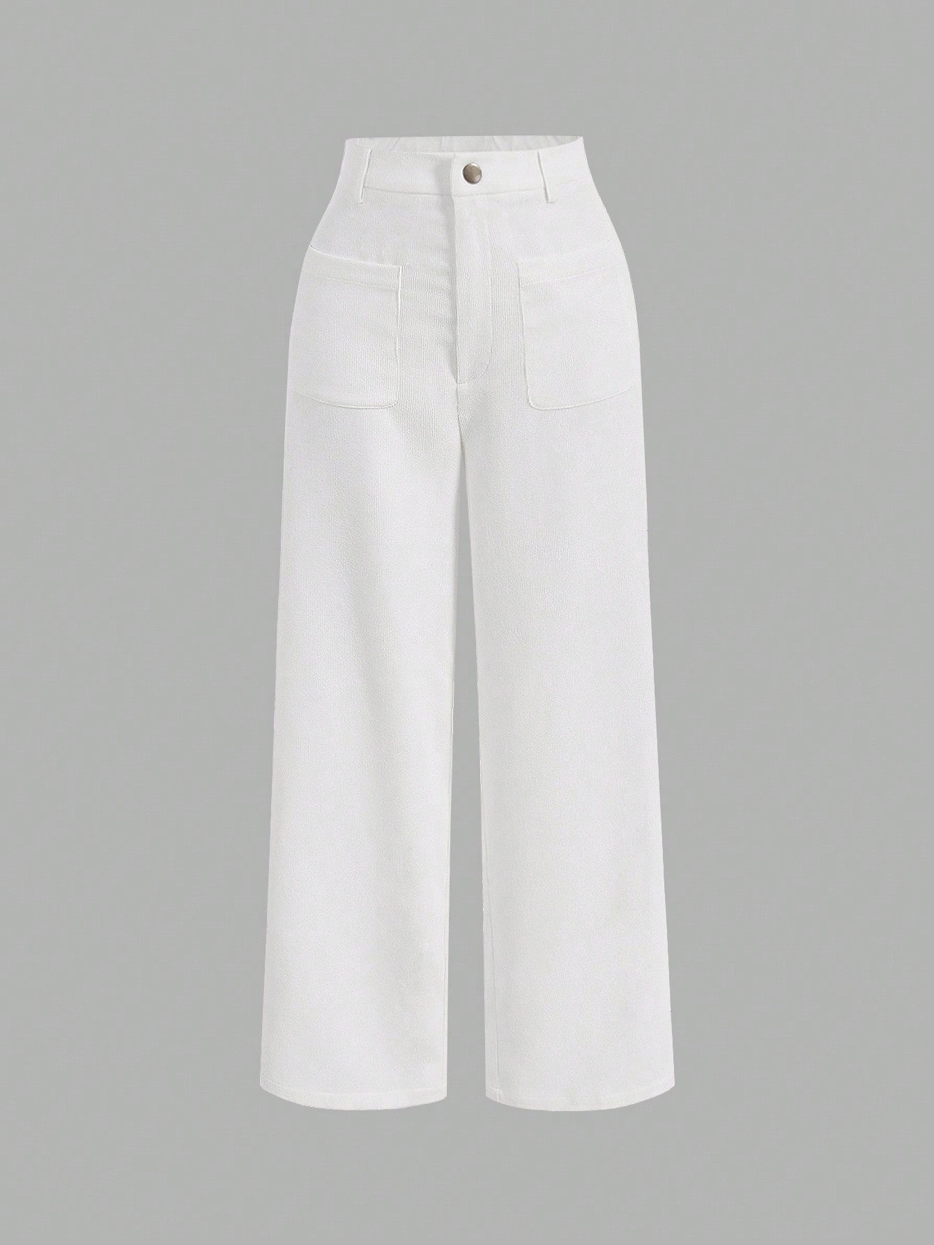 SHEIN High Waist Button Detail Straight Leg Pants - Negative Apparel