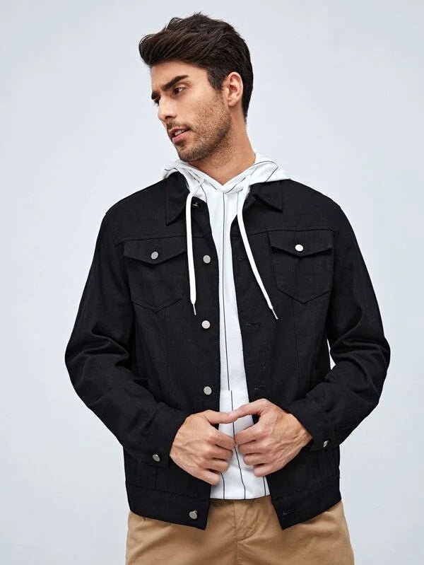 SHEIN Kang Fu PANDA PRINT FLAP POCKET DENIM JACKET - Negative Apparel