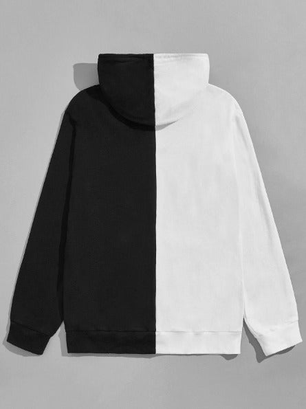 SHEIN Letter Embroidery Two Tone Drawstring Hoodie - Negative Apparel
